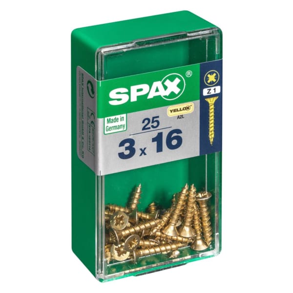 Caja 25 unid. Tornillo madera spax cabeza plana yellox 3,0x16mm
