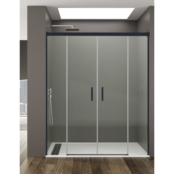 Resguardo frontal de chuveiro BASIC 2+2 152cm - Transparente - Preto