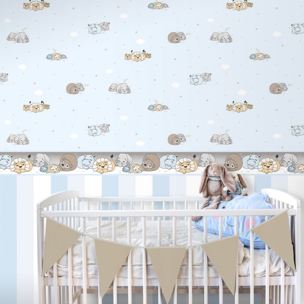 Papel pintado animales durmientes azul