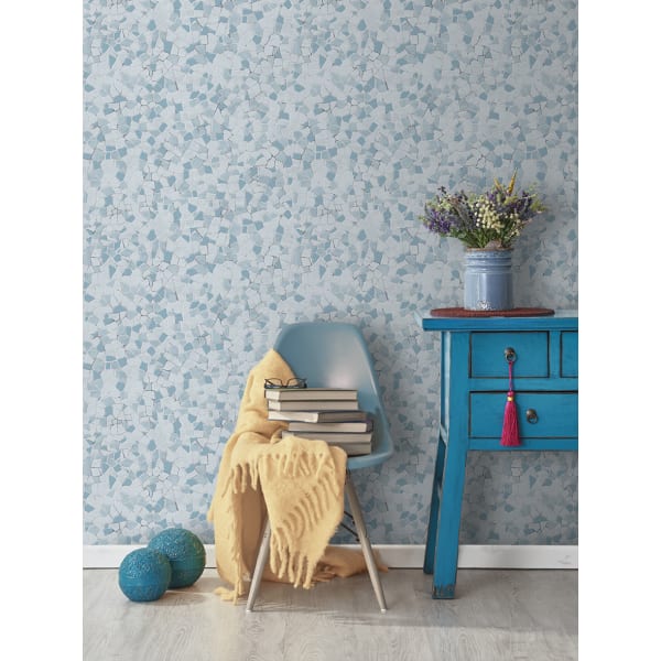 Papel pintado tnt mosaico gresite azul