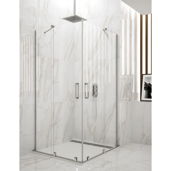 Mampara de ducha angular ALLSTONE HIDRA 2+2, sin perfil 90x80 cm