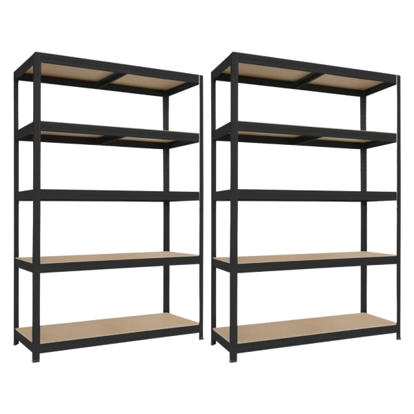 Pack 2 estantes modulares pretas com 5 prateleiras reguláveis 180x120x60cm