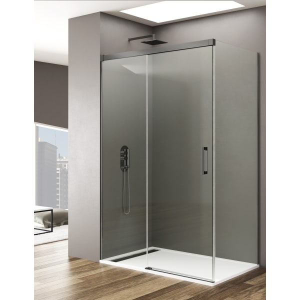 Mampara de ducha Angular BASIC 1+1 180x80 cm Transparente - Titanio