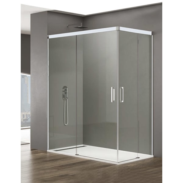 Mampara de ducha Angular BASIC 2+2 140x70 cm Transparente perfil Blanco