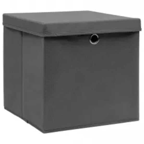 vidaXL cajas de almacenaje con tapas 10 uds gris 28x28x28 cm
