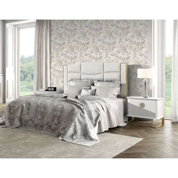 Papel pintado texturizado tnt flor textil seda tupido beige y gris