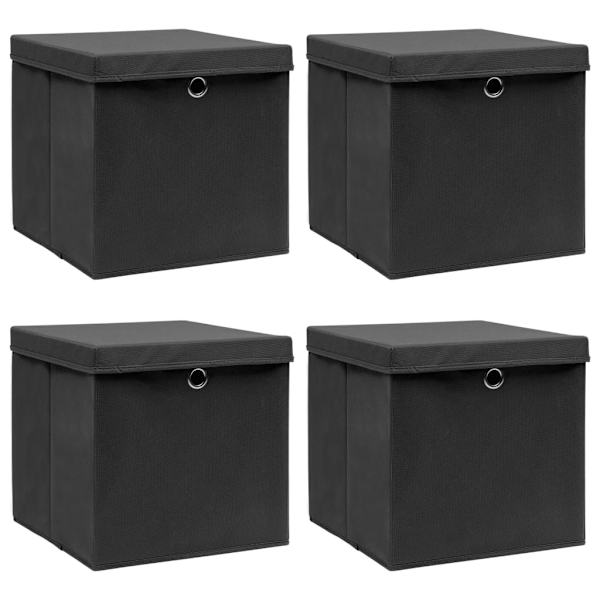 vidaXL cajas de almacenaje con tapas 4 uds tela negro 32x32x32 cm