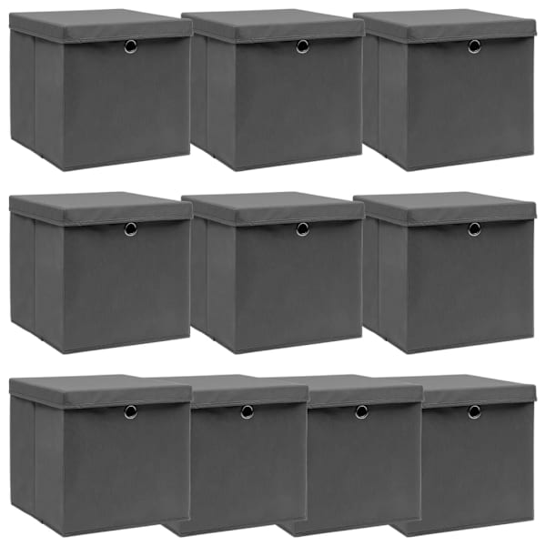 vidaXL cajas de almacenaje con tapas 10 uds tela gris 32x32x32 cm