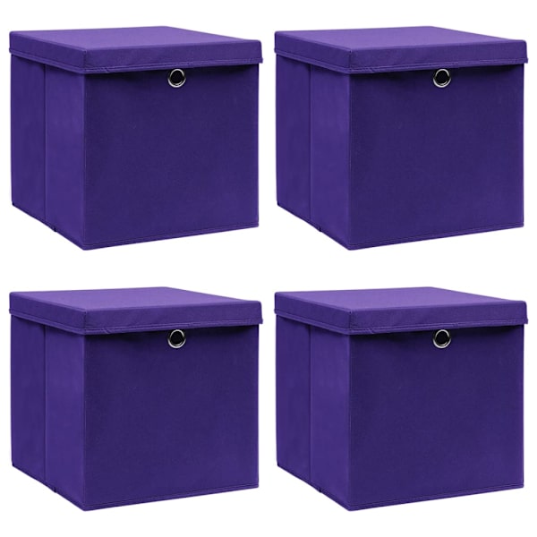 vidaXL cajas de almacenaje con tapas 4 uds morado 28x28x28 cm