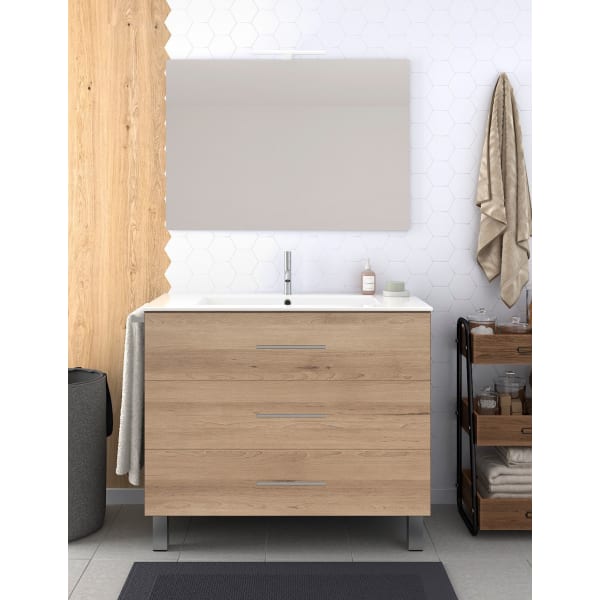Mueble de baño ribera, lavabo y espejo 80x45cm estepa