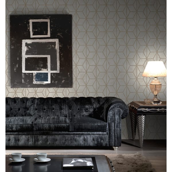 Papel pintado tnt geométrico de cubos con texturas lattice blanco