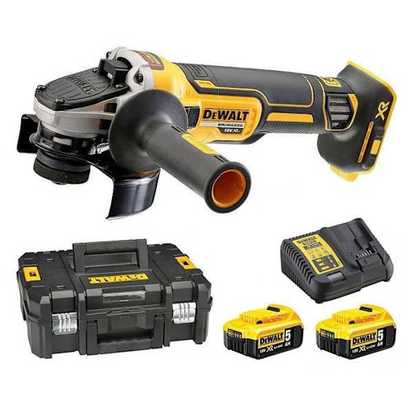 Amoladora xr 18v 125mm + 2 baterías 5ah + cargador + caja t-stak - Dewalt -