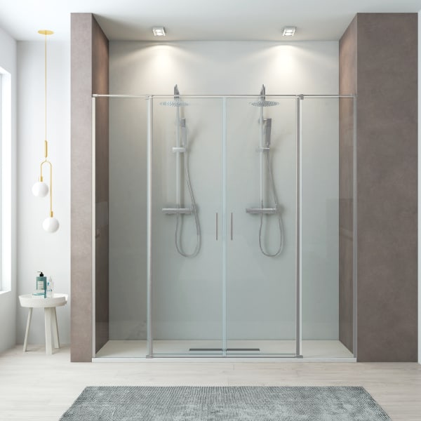 Mampara ducha frontal 2 puertas abatibles 2 fijos 210cm cromo