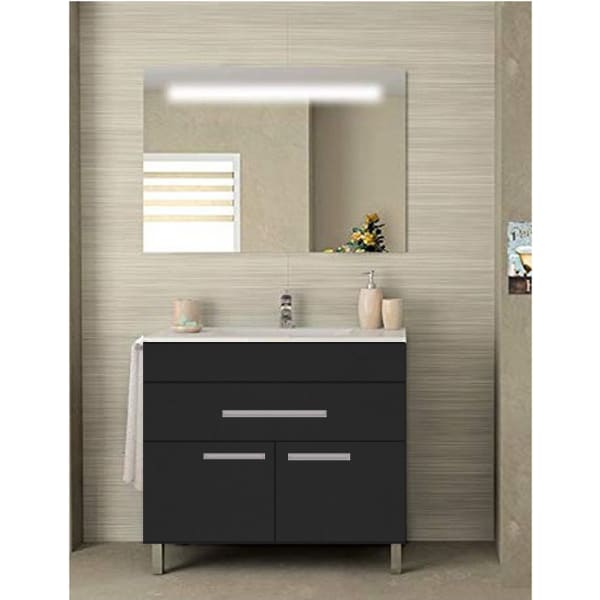 Mueble de baño bahia con lavabo dos senos y espejo 120x45cm grafito