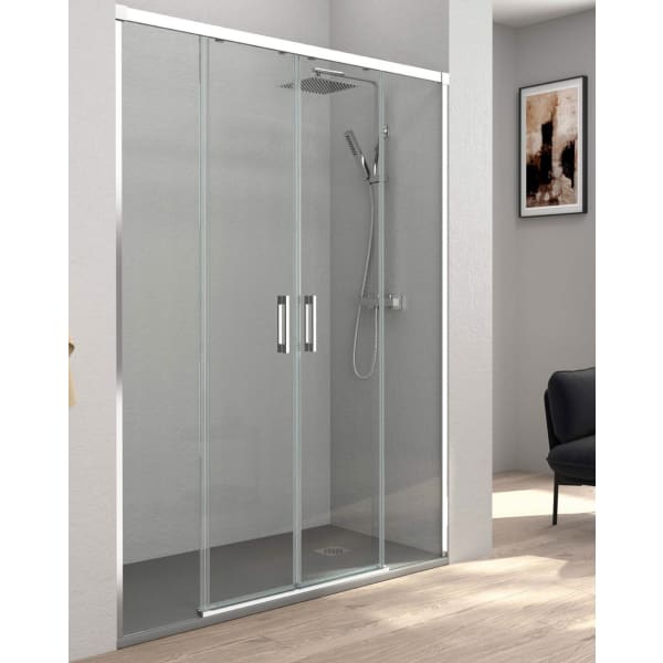 Mampara ducha frontal 2 puertas 2 fijos | transparente cromo 150cm