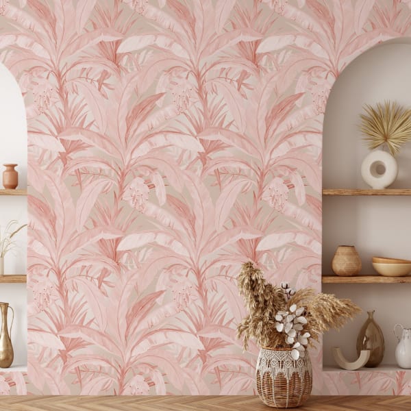 Papel pintado selva tropical rosa