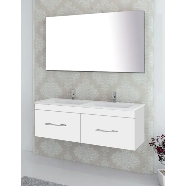 Mueble de Baño FLORENCIA con lavabo dos senos y espejo 120x45Cm Blanco
