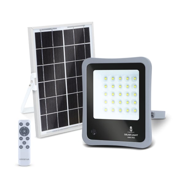 Aigostar refletor LED solar, controle remoto 50w, ip65, 6500k
