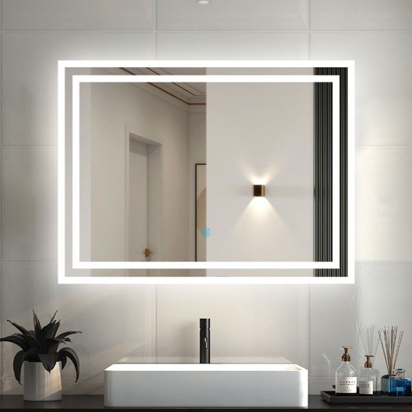 Espelho led para casa de banho 80×60cm + anti-nevoeiro + luz branca