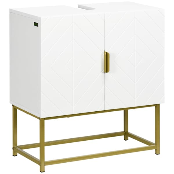 Armario de baño 60x30x65 cm mdf, acero color blanco kleankin, hogar - baño