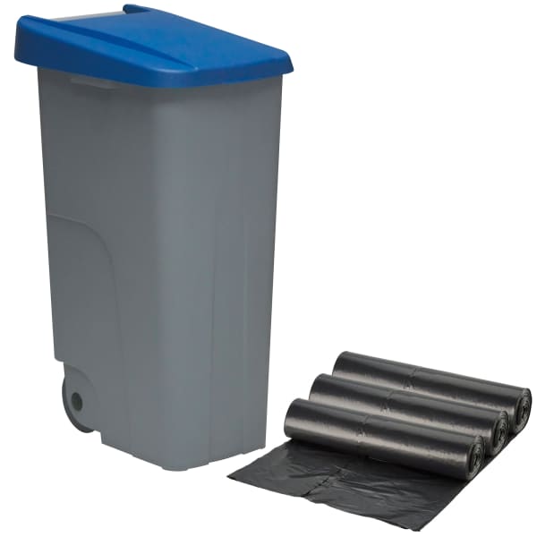 WellHome Contêiner + 3 sacos de lixo de embalagem, Azul; 110L