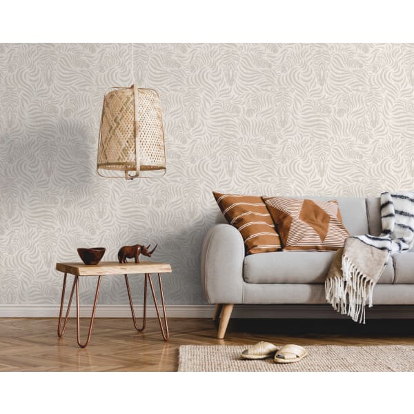 Papel pintado texturizado etnico tnt motivo de cebras samburu beige claro