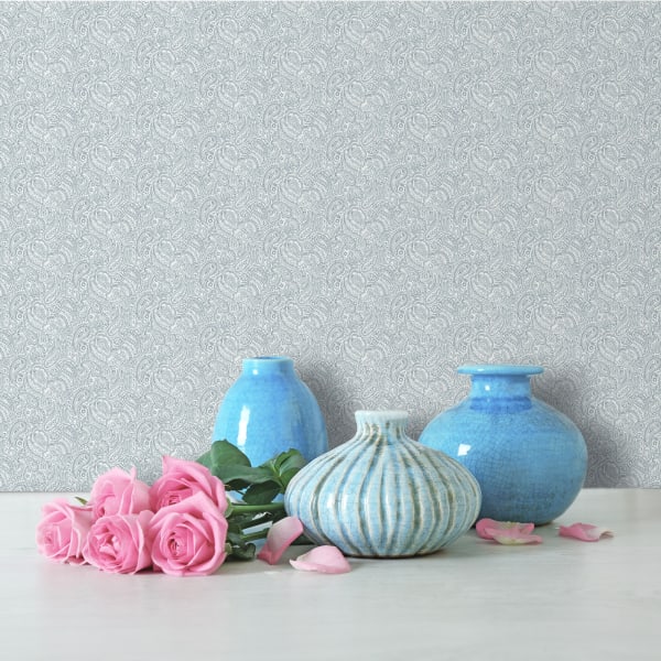 Papel pintado texturizado tnt pequeño paisley azul