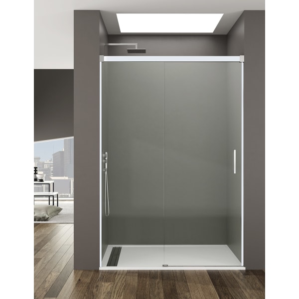 Resguardo frontal de chuveiro BASIC 1+1 115 Transparente perfil Branco