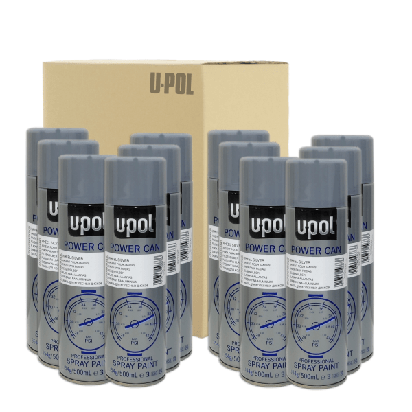 12 x Spray u-pol power can pcas plata llantas 500 ml