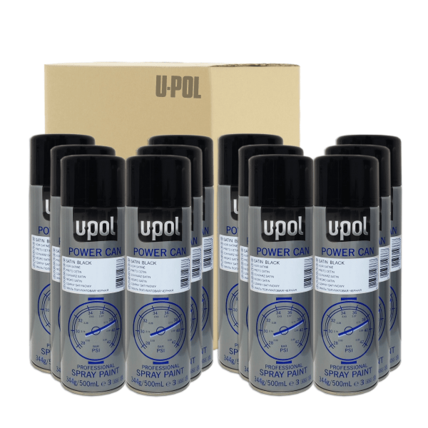 12 x Spray u-pol power can pcsb negro satinado 500 ml
