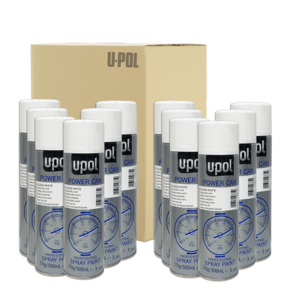 12 x Spray u-pol power can pcgw blanco brillante 9010 500 ml
