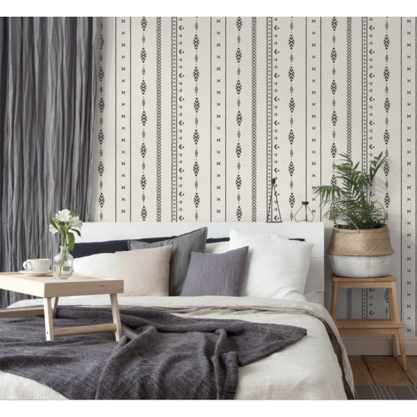 Papel pintado tnt motivos tejido americano étnico cuzco blanco y negro