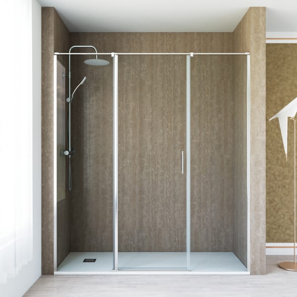 Mampara ducha 1 puerta abatible 2 fijos 170cm transparente cromo