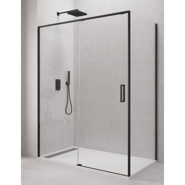 Mampara de ducha angular CETUS 1+1 150x75 cm perfíl Negro