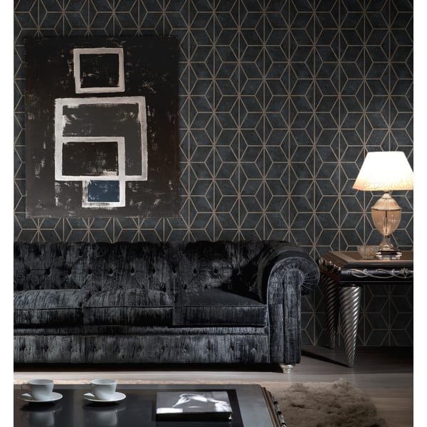 Papel pintado tnt geométrico de cubos con texturas lattice negro