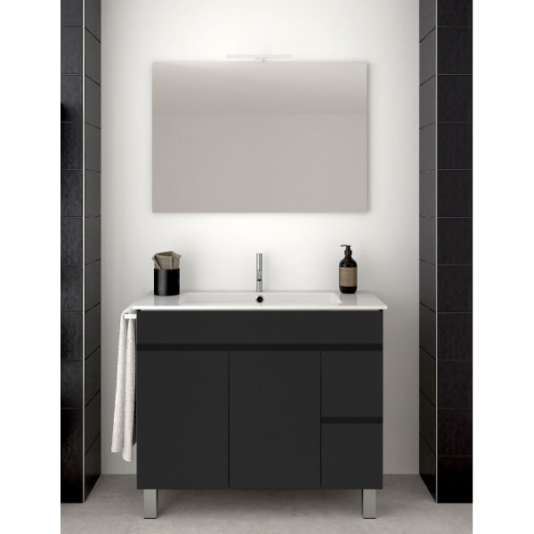 Mueble de baño isquia con lavabo y espejo 100x45cm grafito