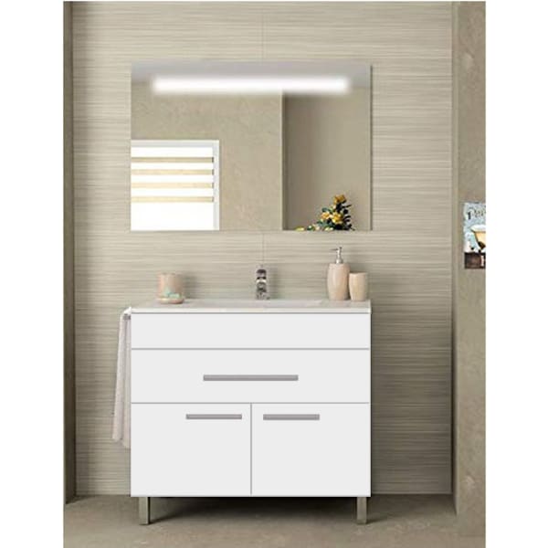 Mueble de baño bahia con lavabo y espejo 100x45cm blanco