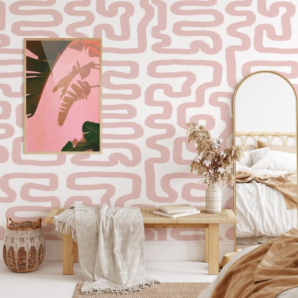 Papel de parede branco e rosa abstrato