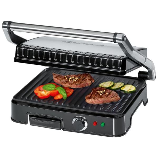 Parrilla eléctrica doble, tapa basculante, an clatronic kg 3487 negro/plata