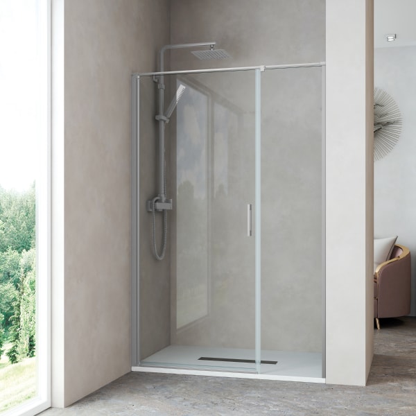 Mampara ducha frontal 1 puerta abatible 1 fijo 75cm transparente cromo