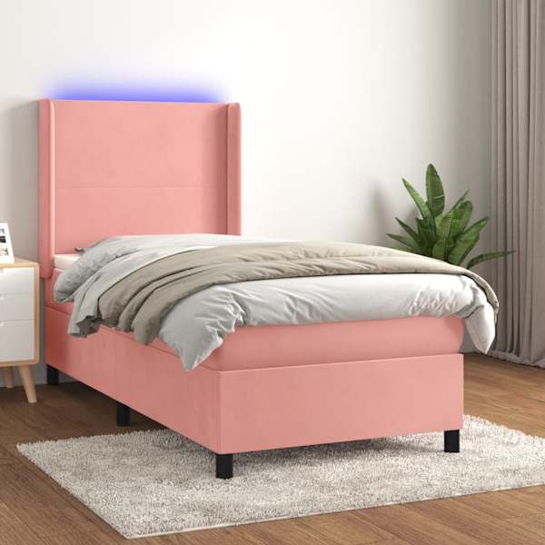 Cama 100x200 cm,cama box spring colchón y LED terciopelo rosa rhu4612