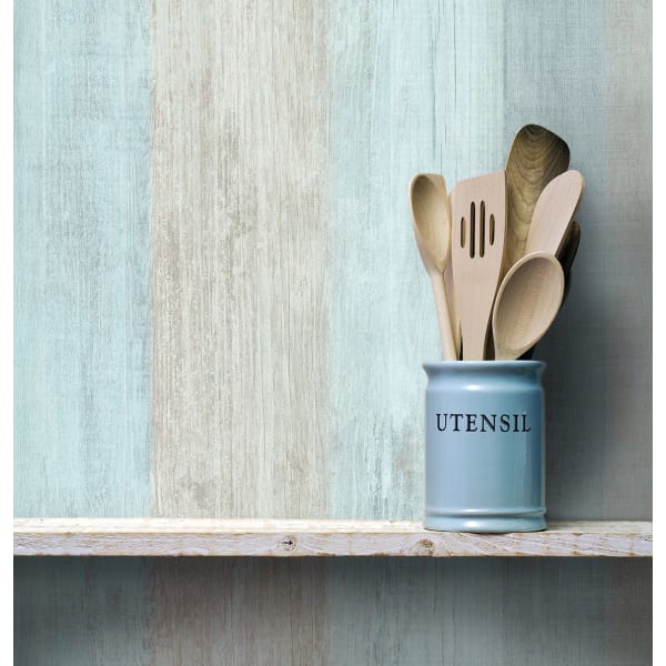 Papel pintado tnt textura madera decapé turquesa