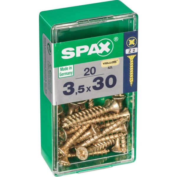 Caja 20 unid. Tornillo madera spax cabeza plana yellox 3,5x30mm
