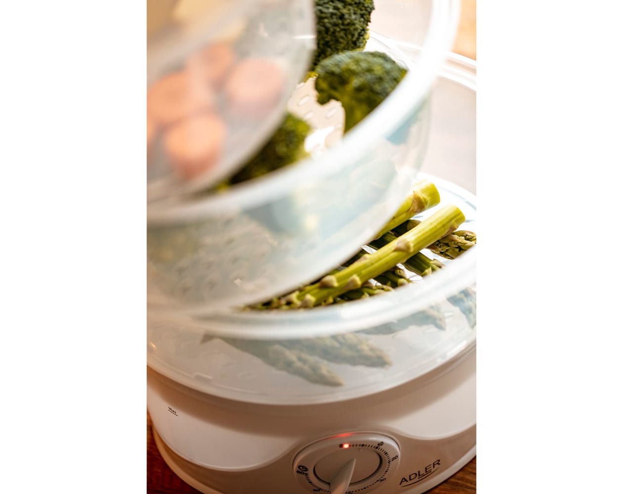 Vaporera eléctrica, 3 recipientes + recipient adler ad633 blanco 800w