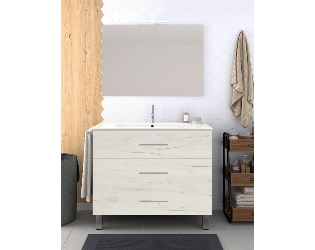 Mueble de Baño RIBERA incluye lavabo y espejo 70x45Cm Blanco nórdico