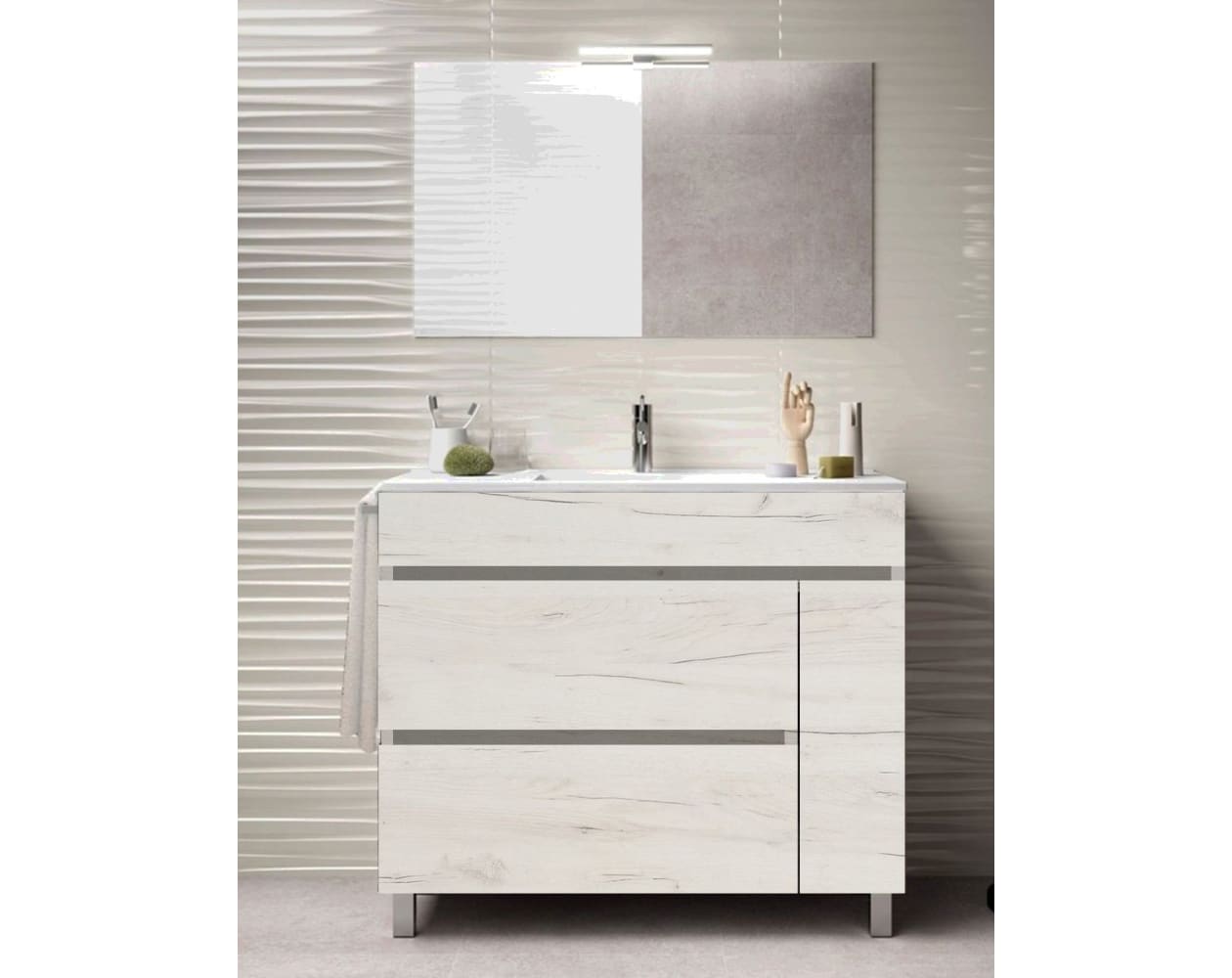 mueble de baño barato con espejo en color blanco , pequeño.