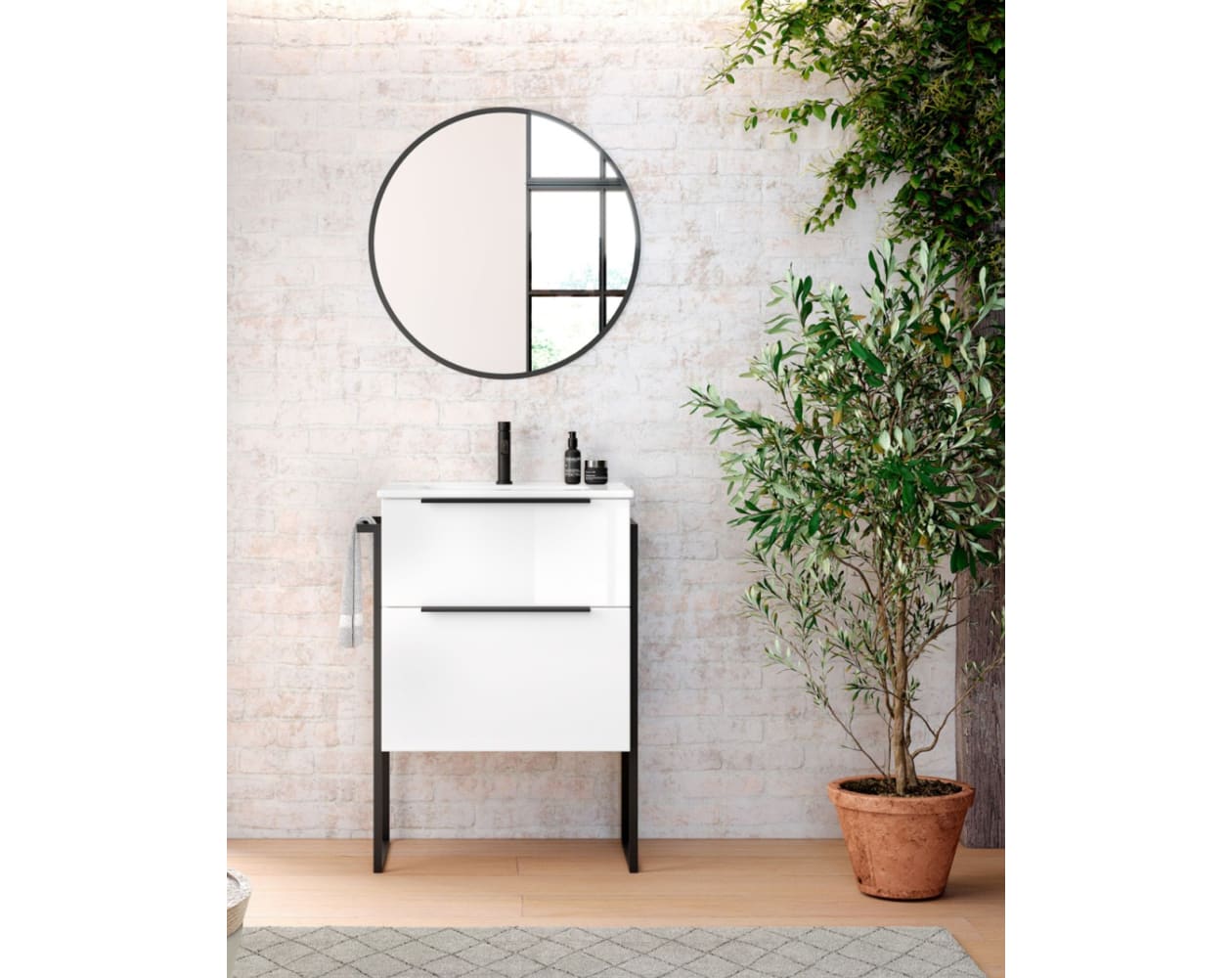 Ducha.es Conjunto 2 Piezas INDUS-Mueble de baño y encimera cerámica (70cm,  Blanco Brillo) : : Hogar y cocina