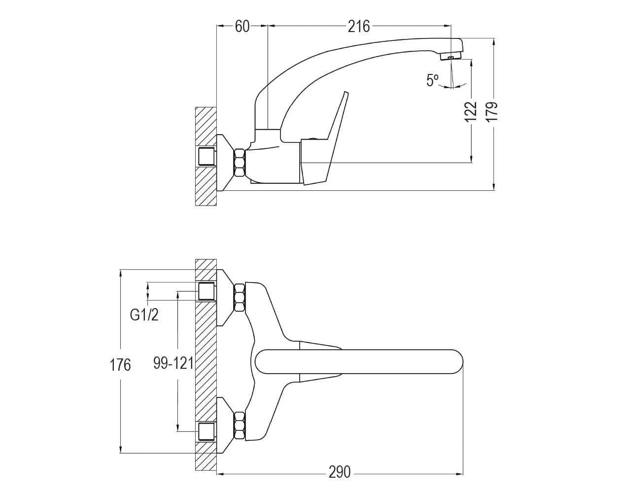 Grifo monomando cocina fregadero pared bateria 11 cm Brico Depot