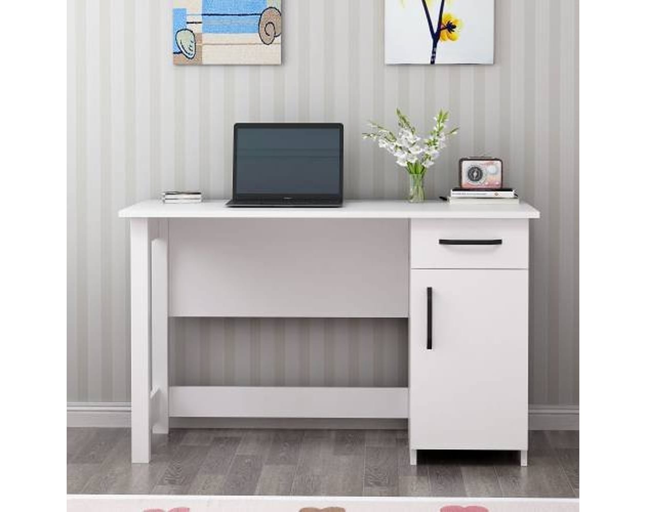Escritorio, 100% Tablero de aglomerado rechapado en melamina, Color Blanco