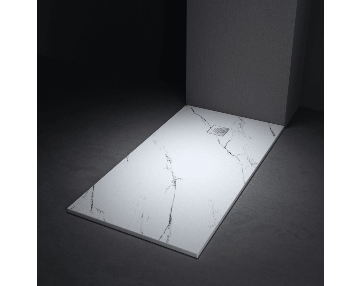 Plato Ducha de Resina Extraplano Efecto Marmol, 170 x 70 cm, Antideslizante, Blanco